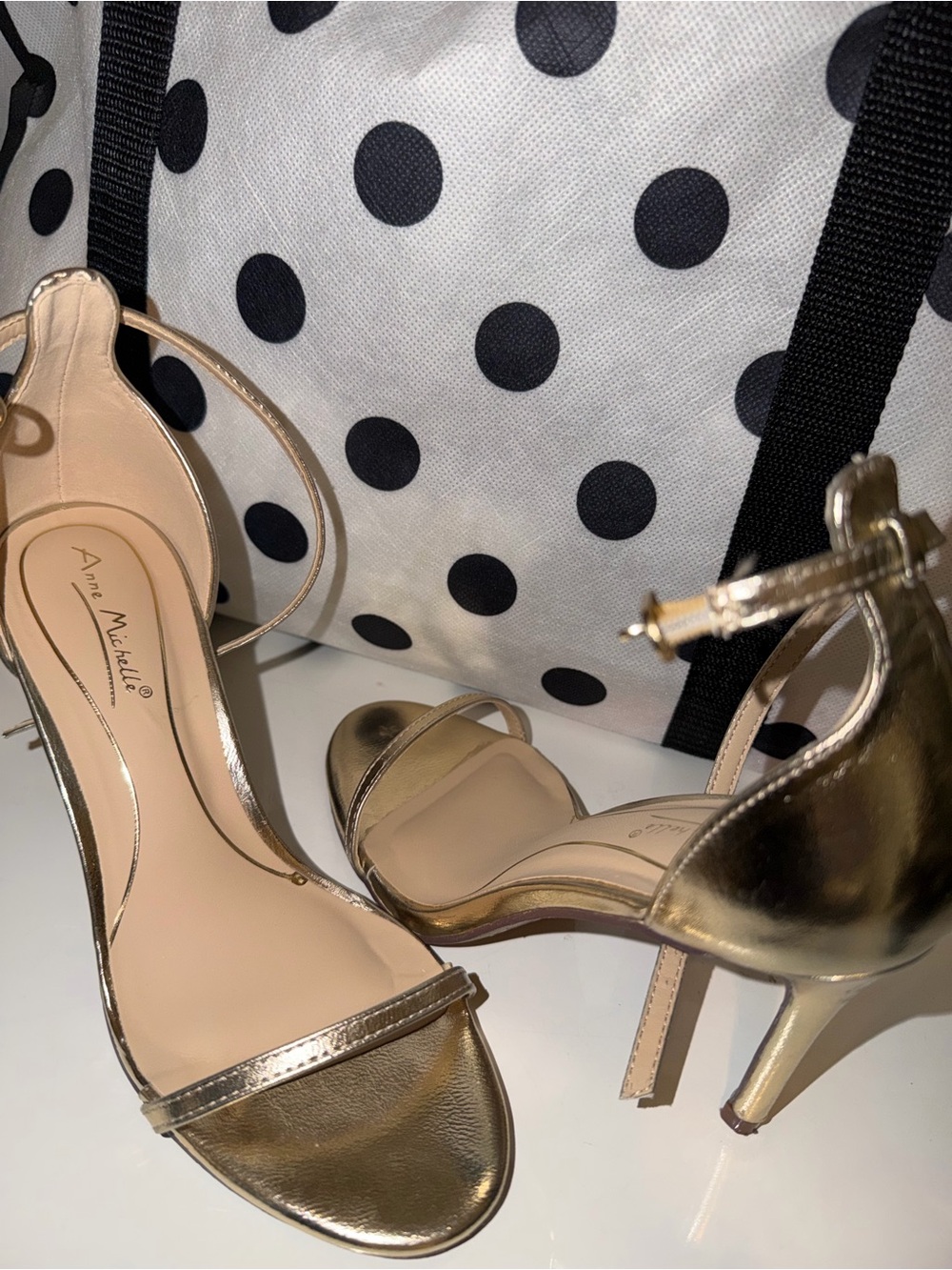 Anne Michelle Metallic Gold Strappy Heels